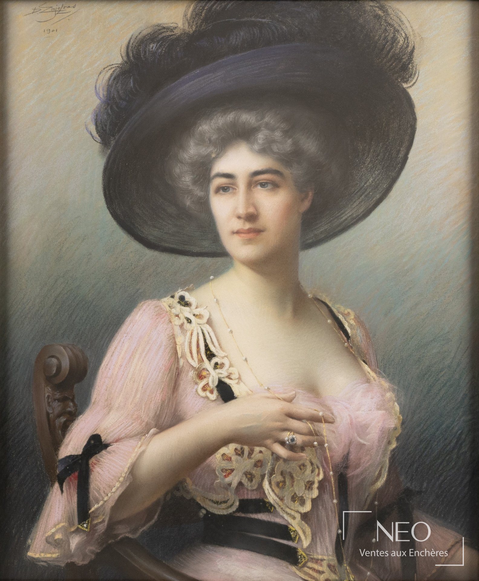 Delphin Enjolras, Portrait de femme au chapeau noir et au saphir, 1901