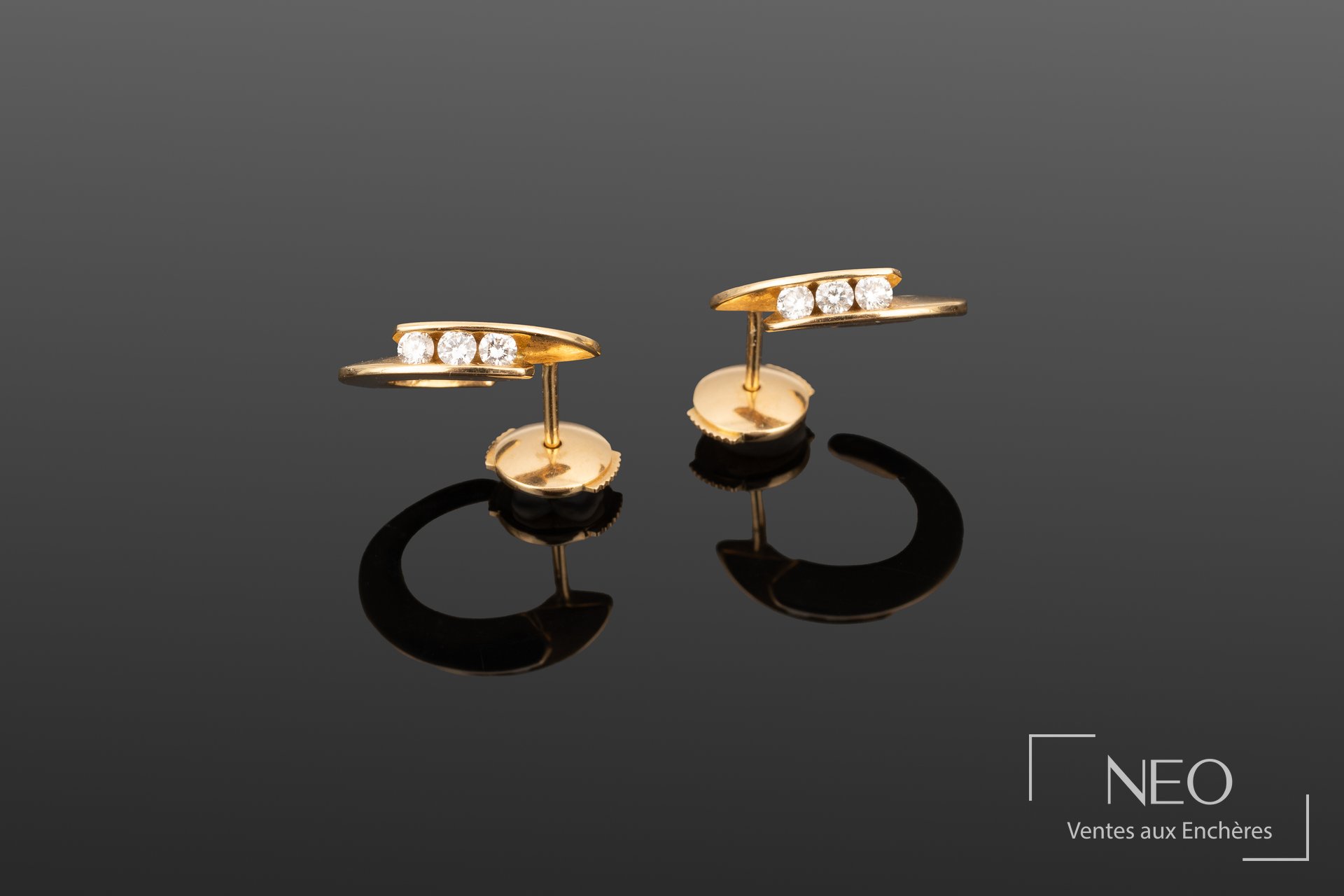 Didier Guerin Paire de boucles d’oreilles Trilogy en or jaune 18K