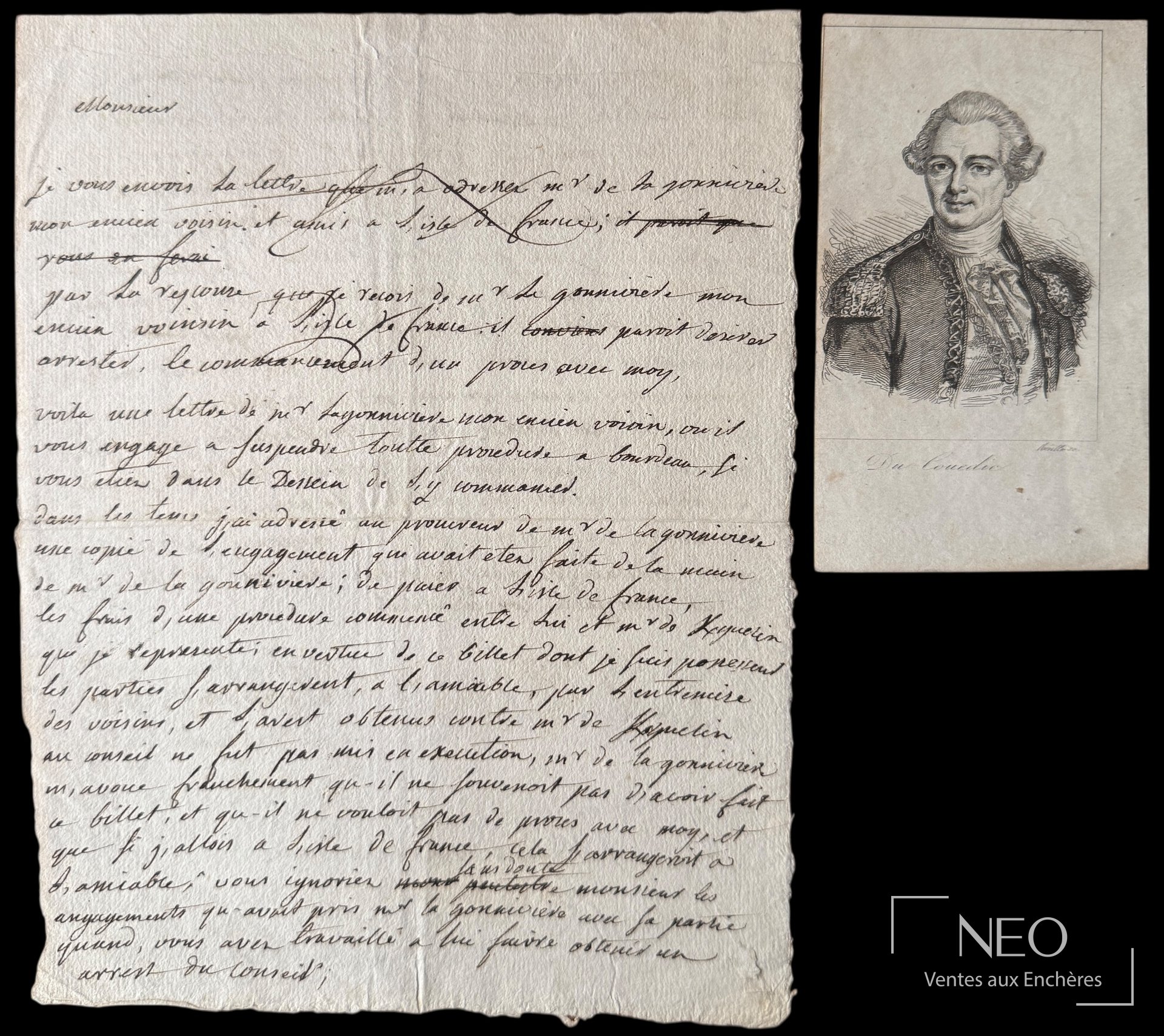 Du Couedic de Kergoulaer, lettre autographe signée rédigée à Brest