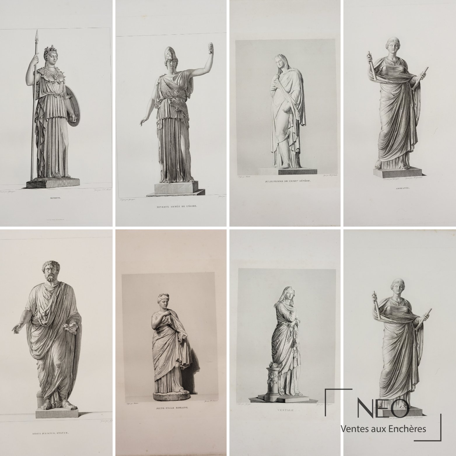 École du début XIXe siècle, scènes d’après l’Antique, soixante-et-une gravures