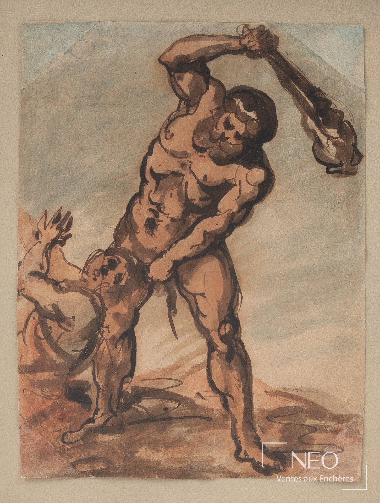 École du XIXe siècle, L&rsquo;enlèvement des Sabines, aquarelle et lavis sur papier
