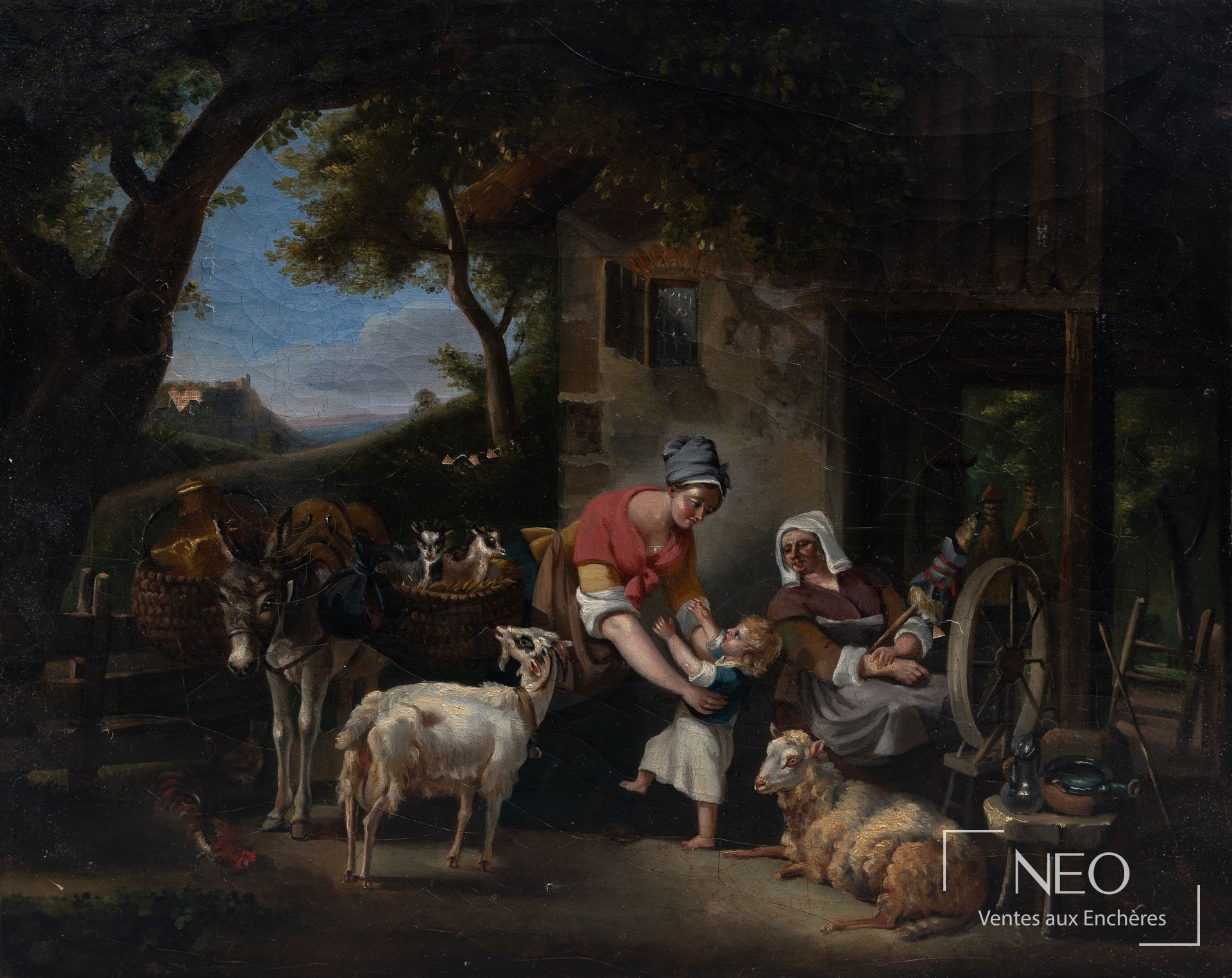 École européenne, scène pastorale, huile sur toile, XVIIIe siècle