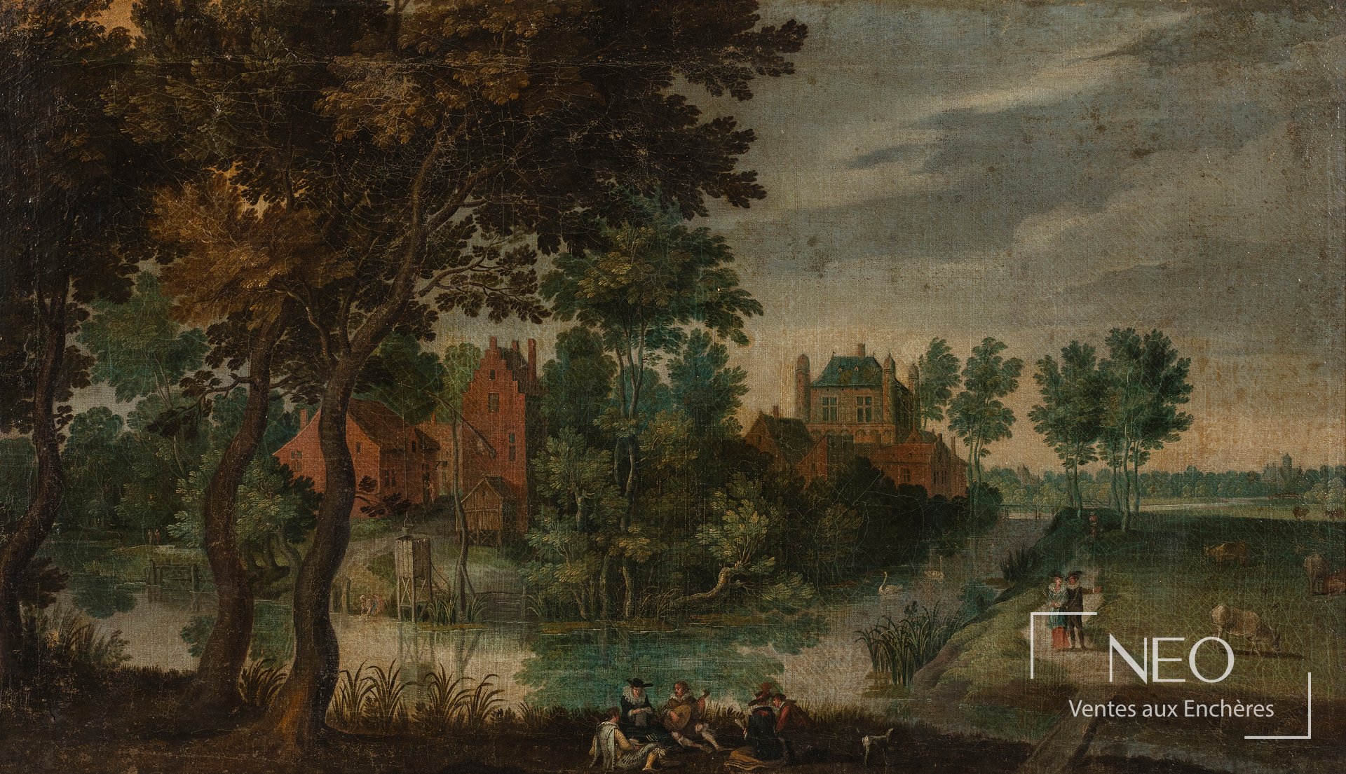 École flamande vers 1630, paire d’huiles sur toile, suiveur de Davis Vinckboons
