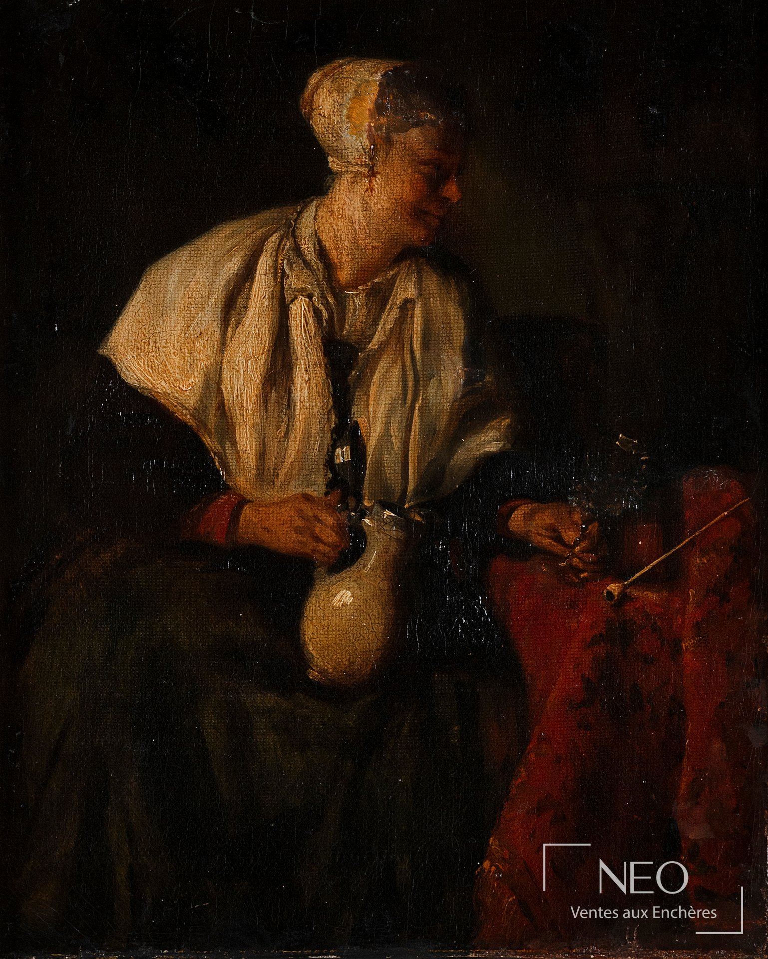 École française du XIXe siècle d’après Gabriel Metsu, La riboteuse hollandaise