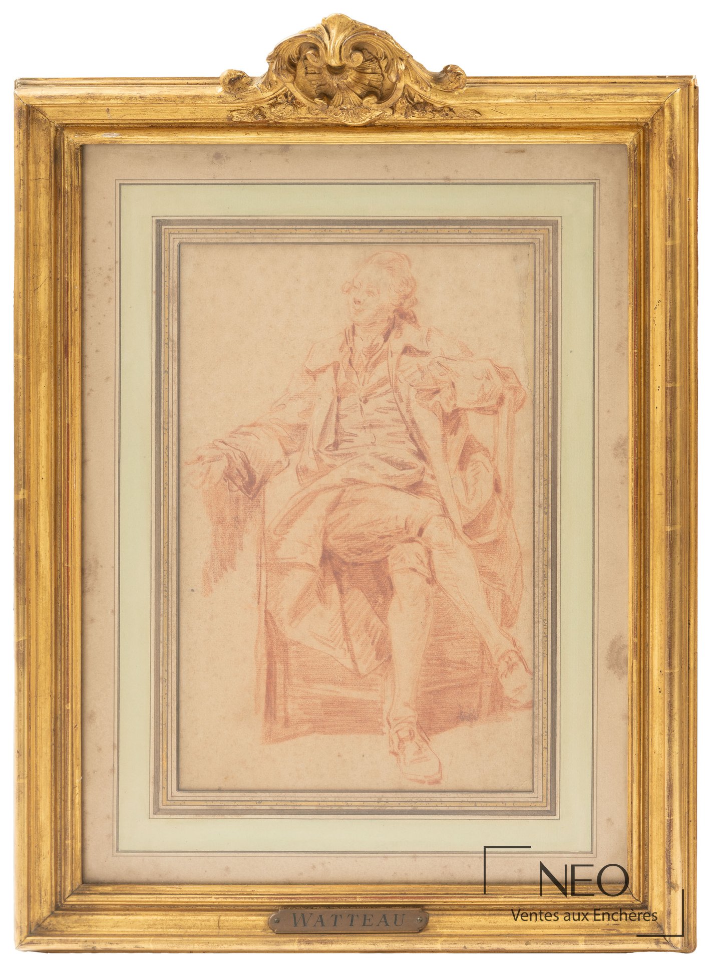 Dessin à la sanguine d'un gentilhomme assis dans un cadre doré