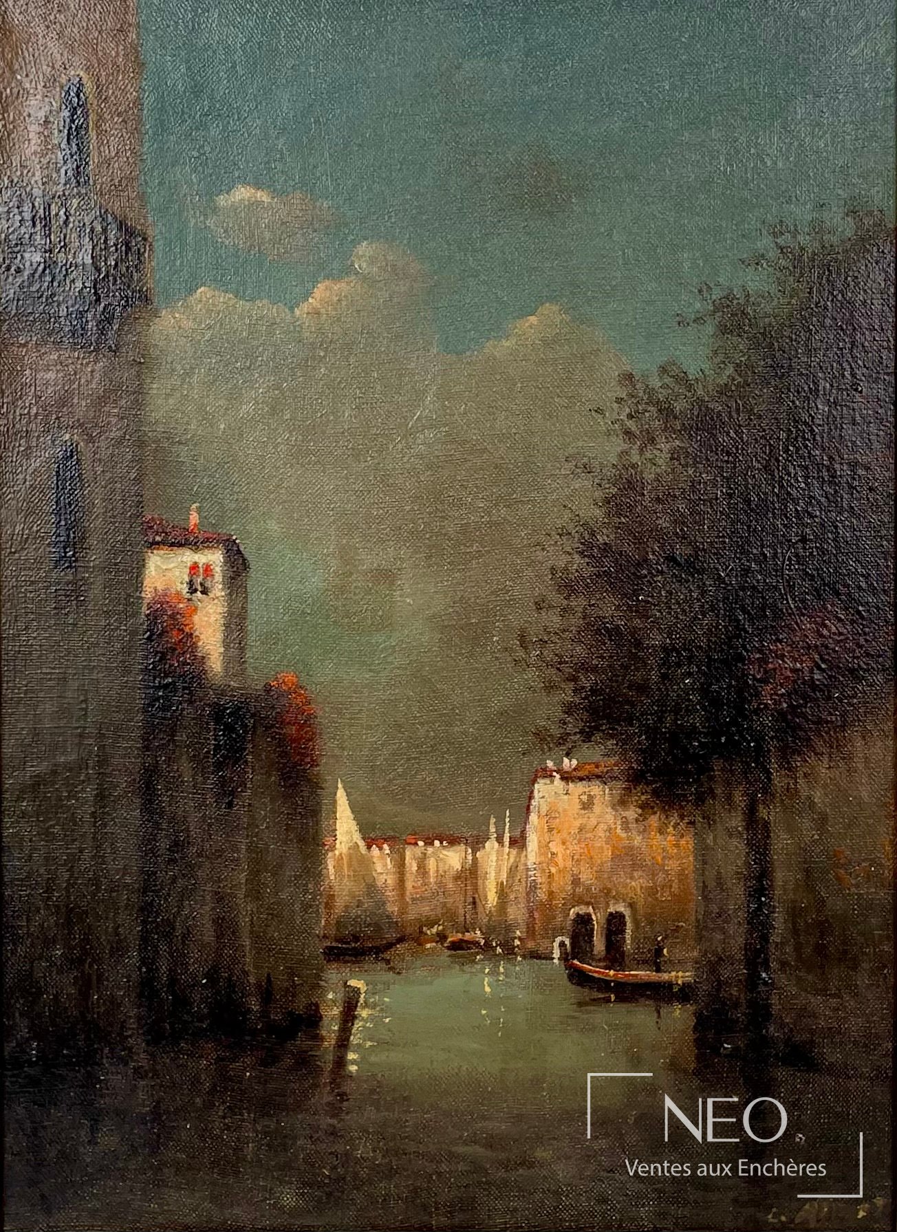 École italienne du XXe siècle, Vue de Venise, huile sur toile signée