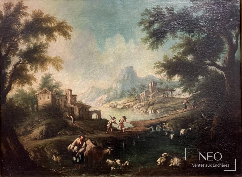 Paysage italien animé de bergers
