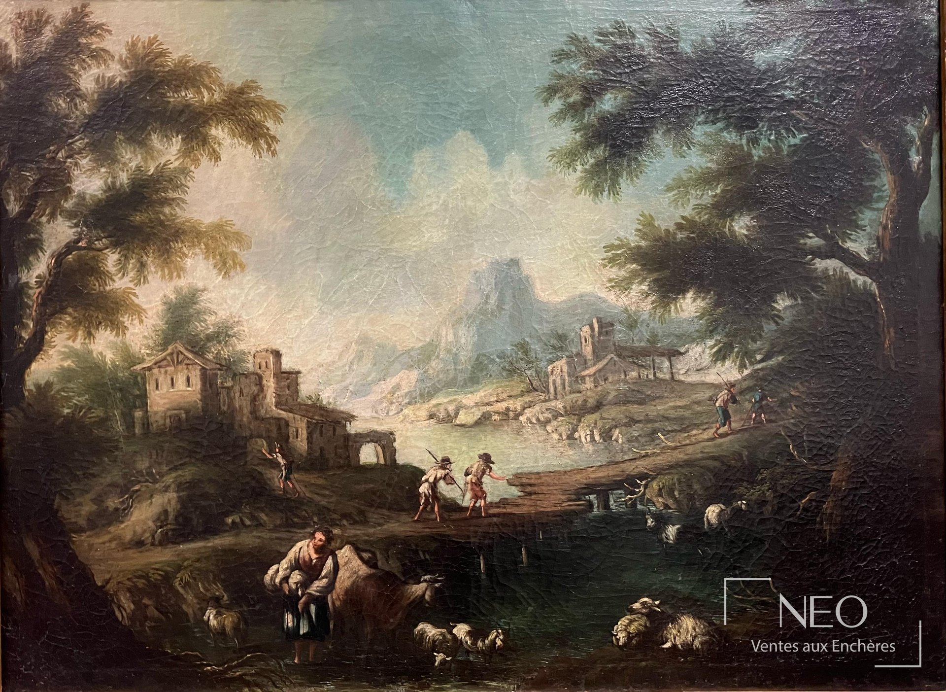 École italienne du XVIIIe siècle, suiveur de Guiseppe Zais, bergers dans un paysage