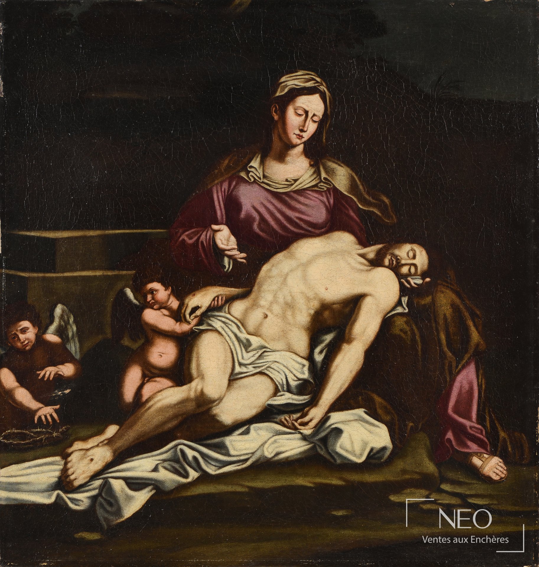 Ecole XVIIe siècle, suiveur de Carrache, Pietà, huile sur toile