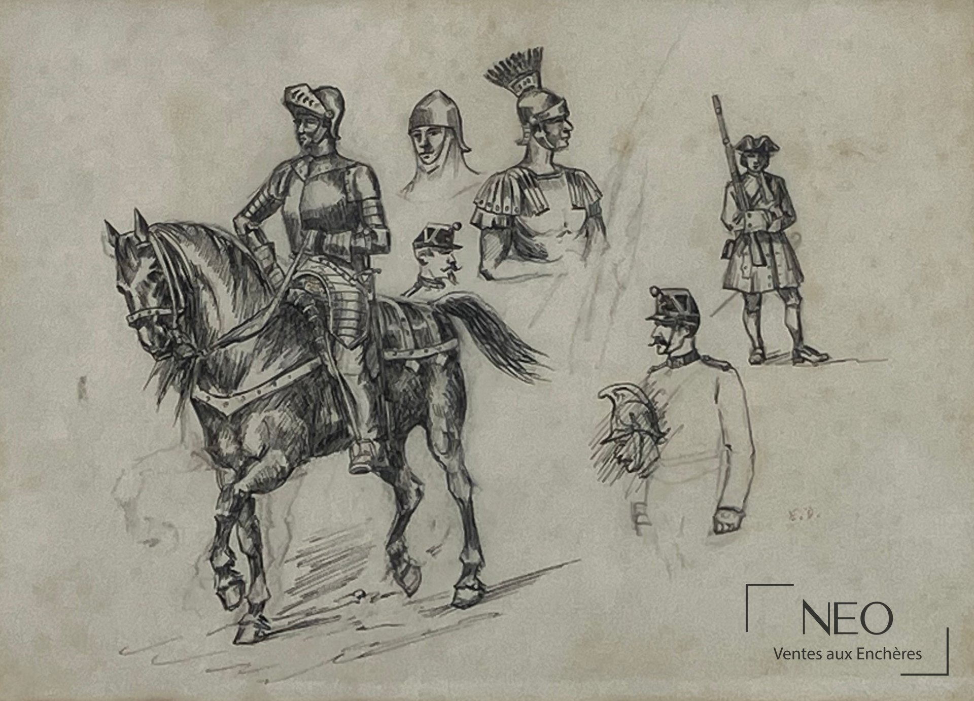 École du XIXe siècle, dans le goût d’Édouard Detaille, étude de soldats
