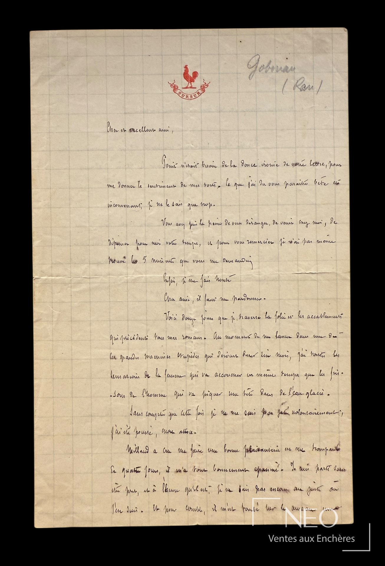 Émile Gaboriau — lettre autographe signée
