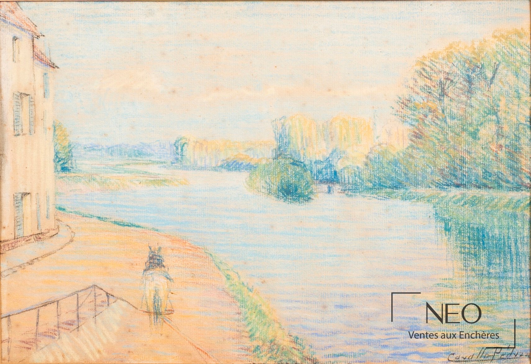 Emile Gustave Cavallo-Peduzzi, Bord de rivière, pastel sur papier