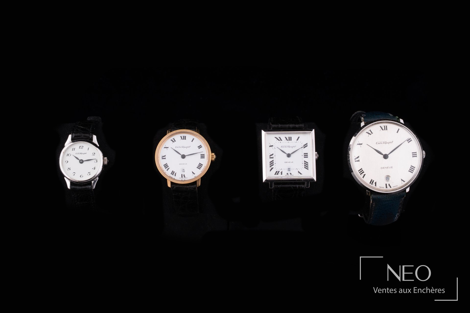 Emile Pequinet, lot de quatre montres de dame mécaniques
