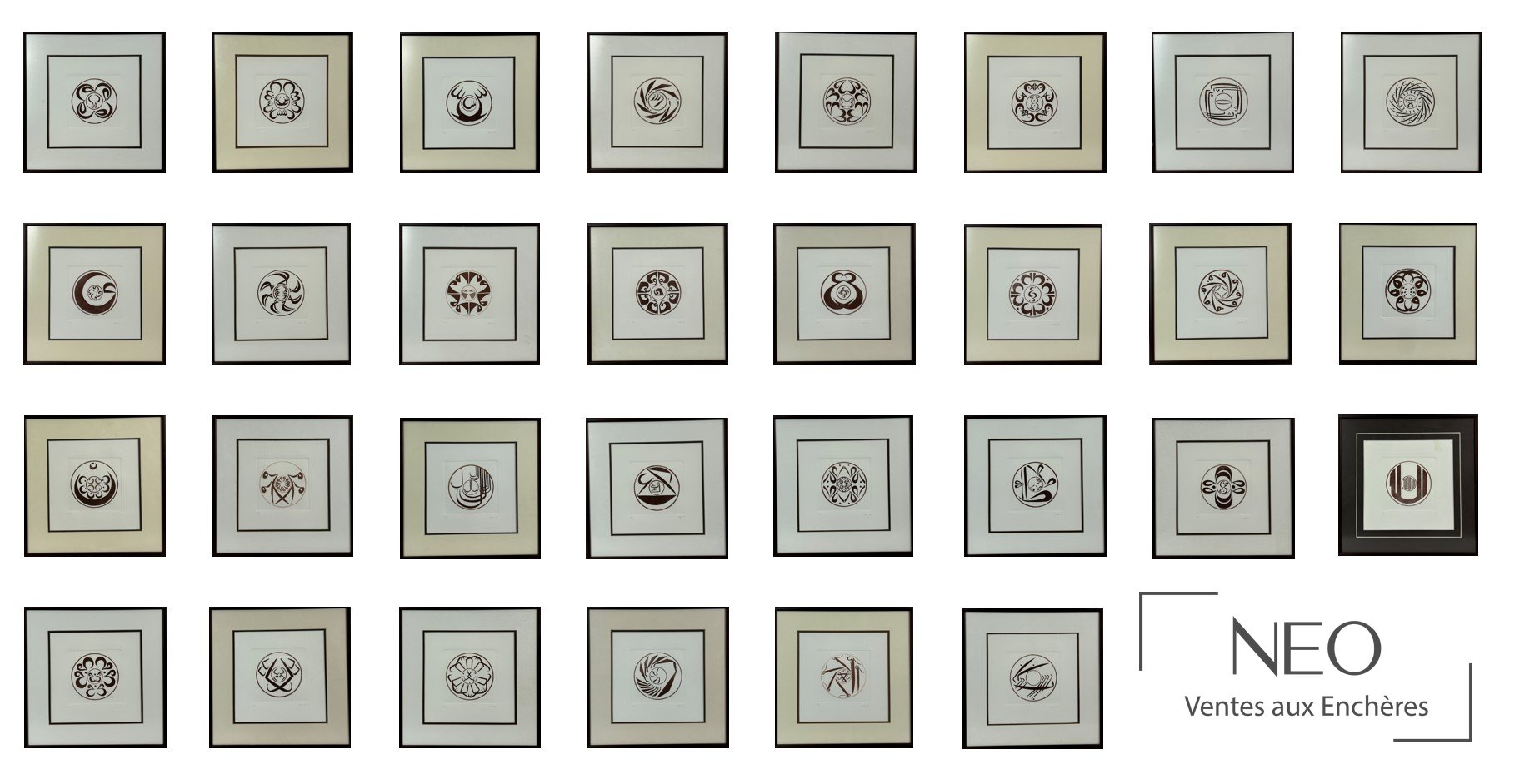 Ensemble de cadres à motifs abstraits, faculté de réunion des lots 266 à 295