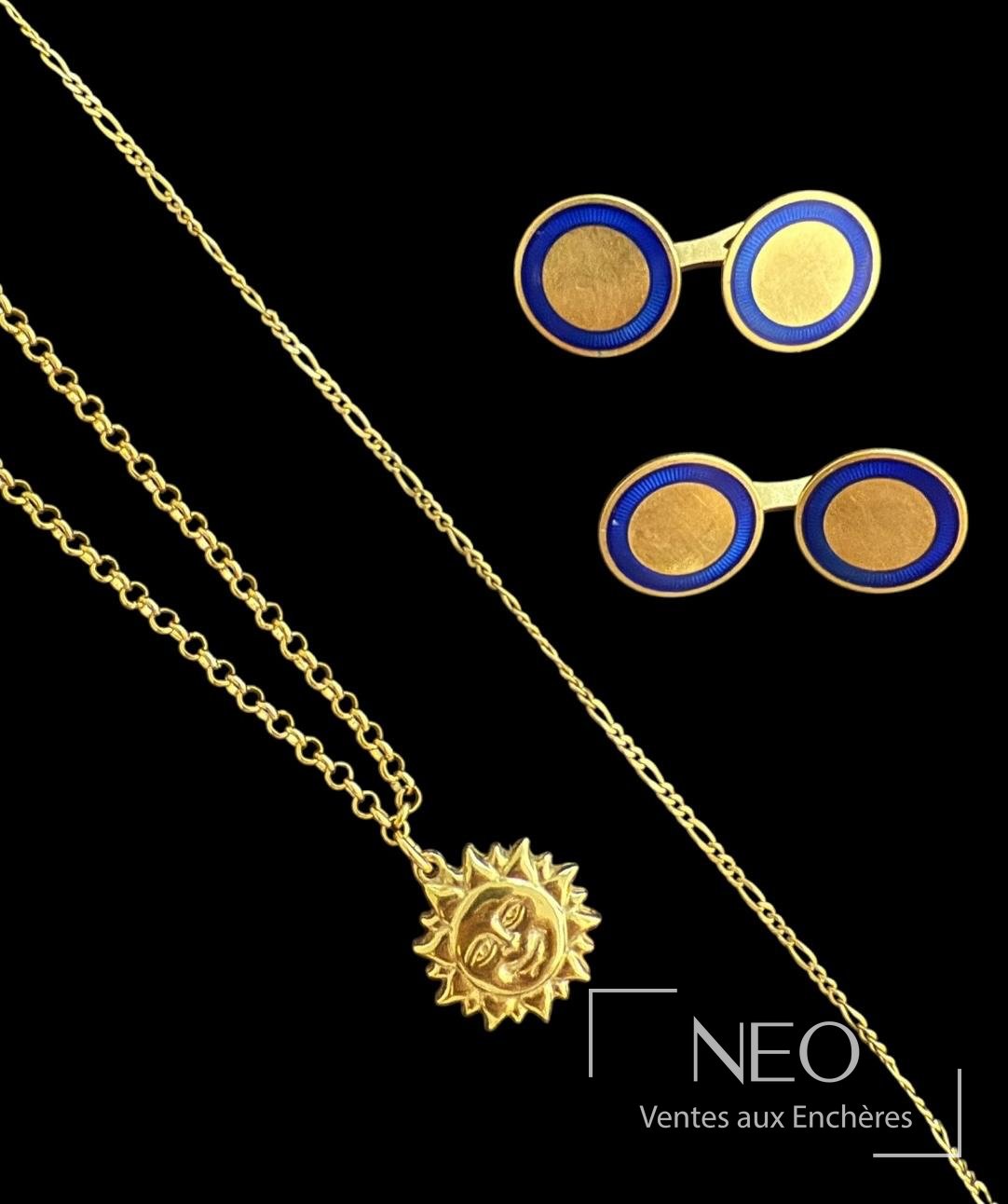 Ensemble en or jaune 18 carats, collier, bracelet et boutons de manchette