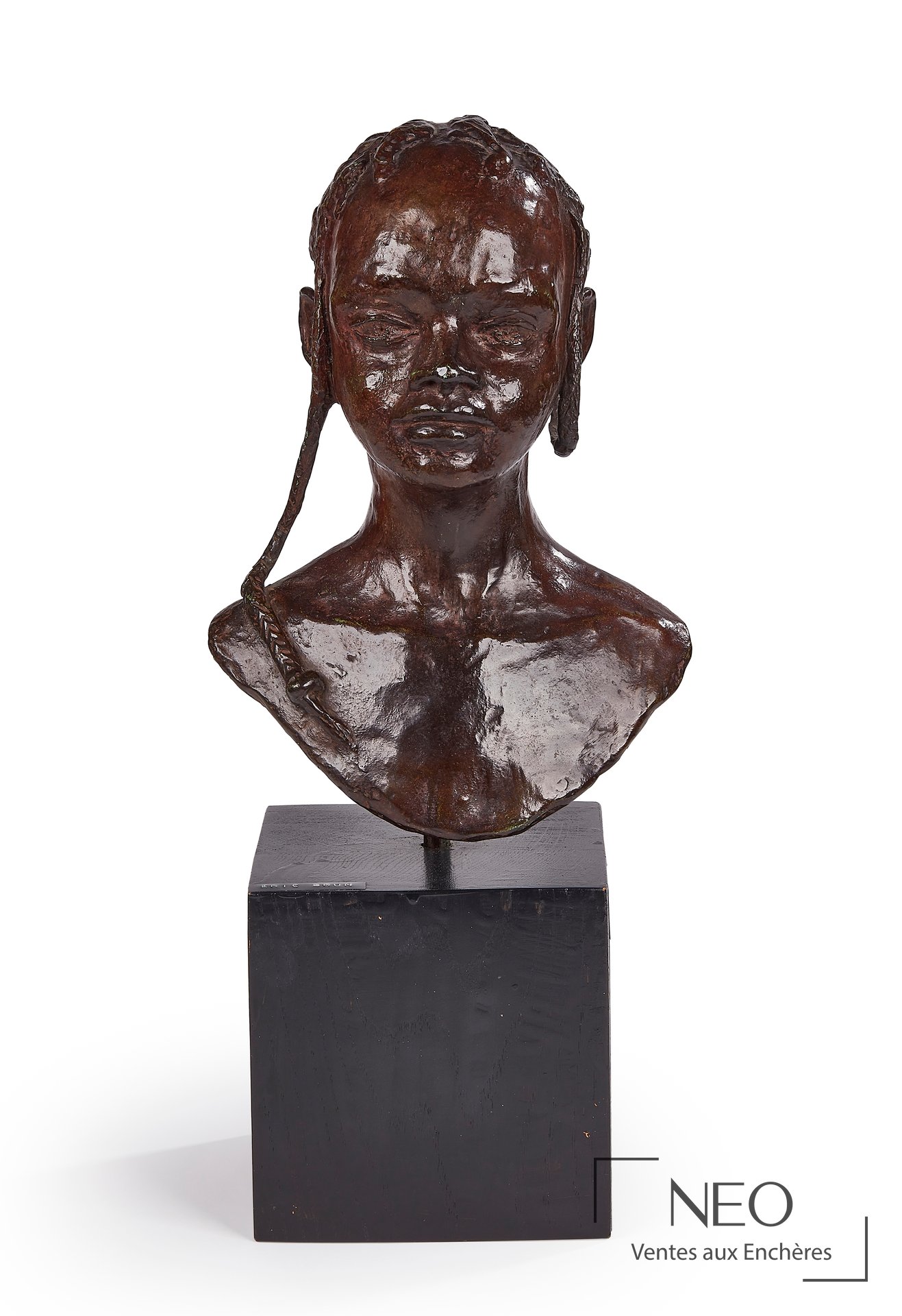 Eric Brun Jeune fille aux tresses, épreuve en bronze à patine brune
