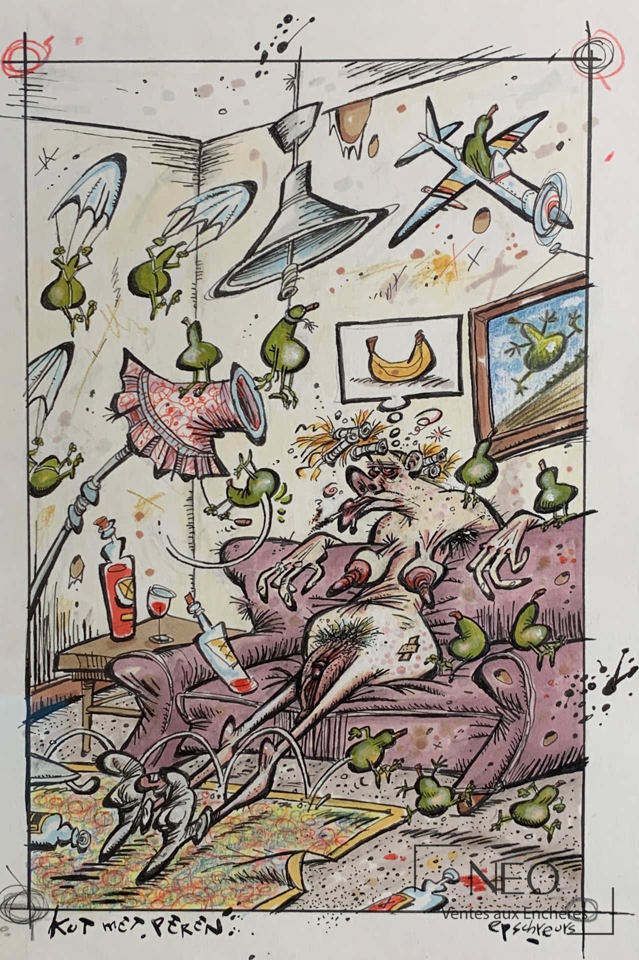 Eric Schreurs, Kut met peren, dessin signé