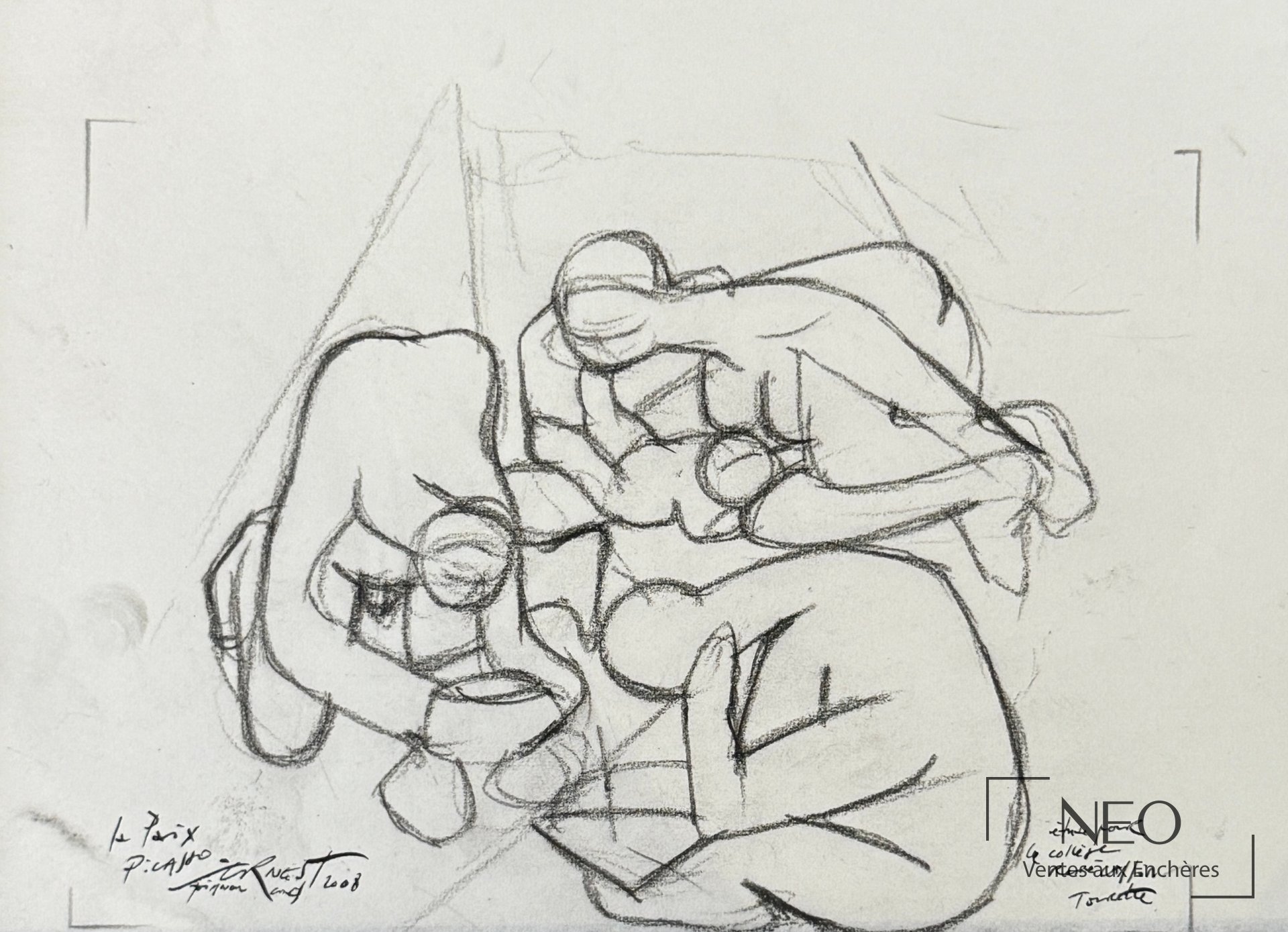Étude sur papier d’Ernest Pignon-Ernest représentant une composition au crayon noir