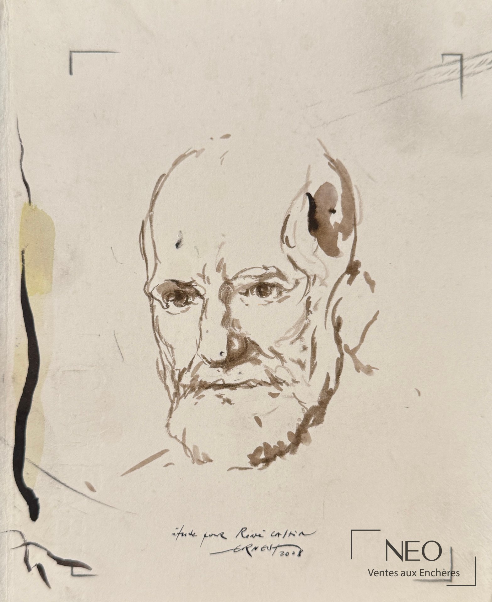 Étude de visage à la technique mixte sur papier