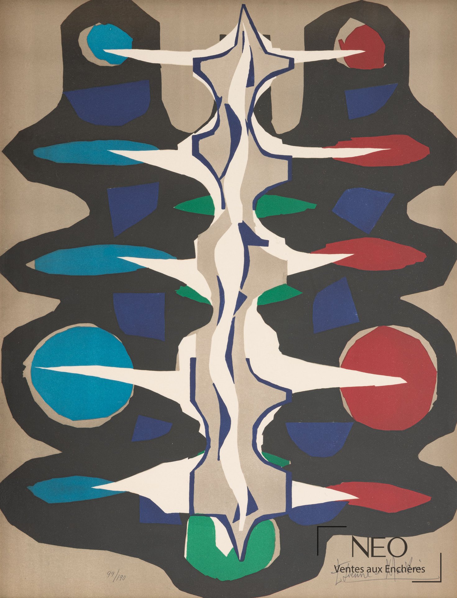 Étienne Martin, Composition, lithographie en couleurs sur papier, 1974