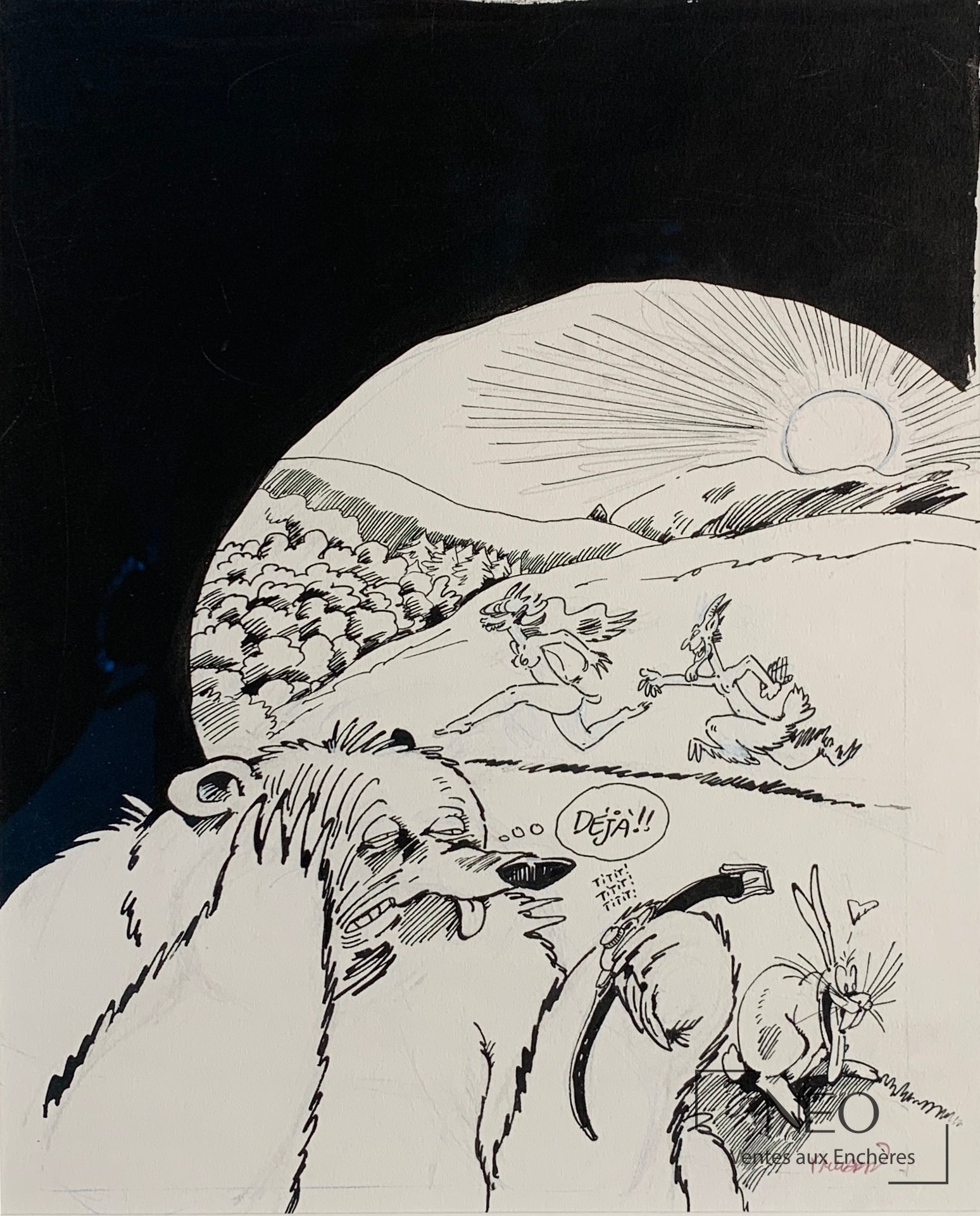 F&rsquo;Murrr Couverture de Pilote 107, dessin signé, avril 1983