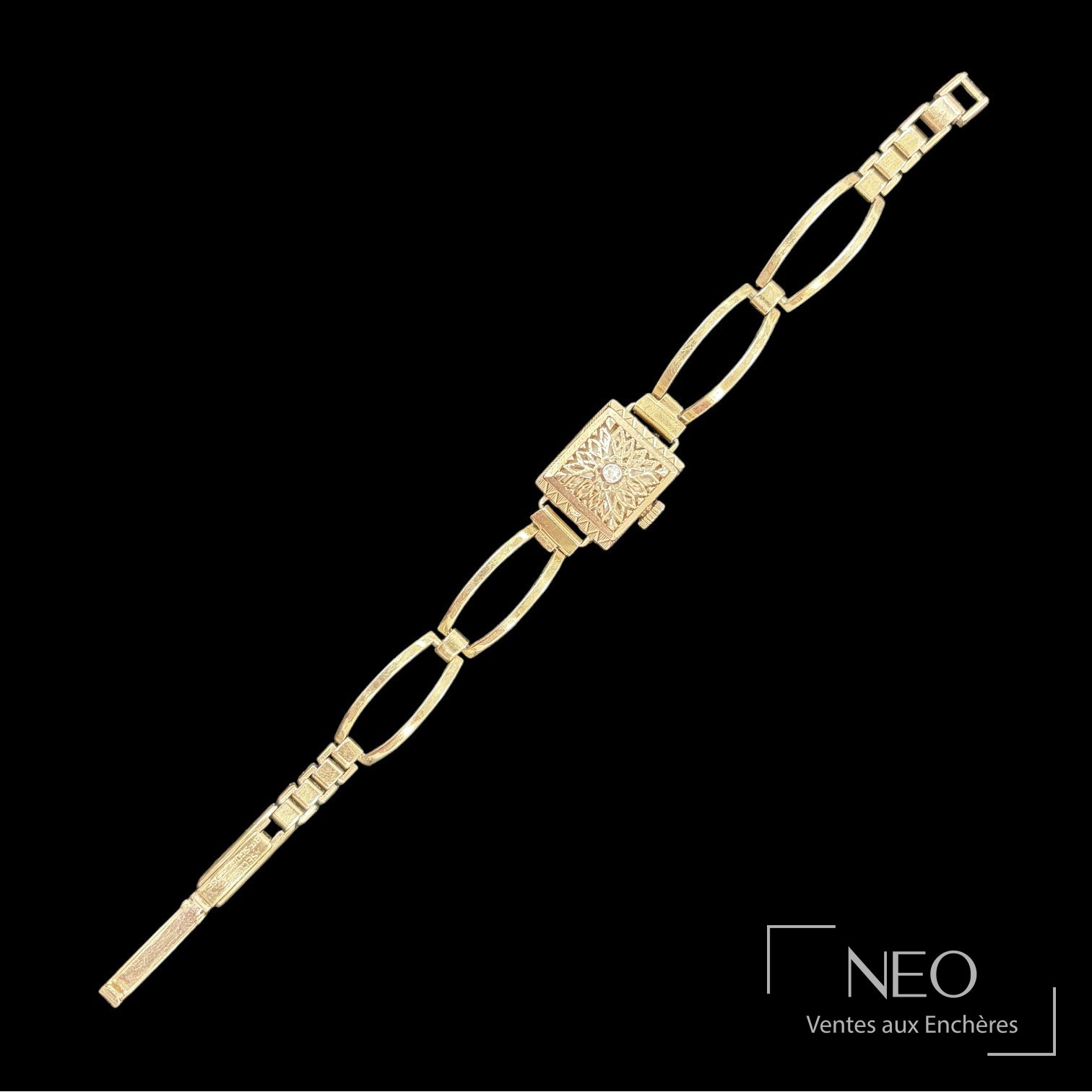 FLAMOR montre bracelet en or jaune 18K, boîtier rectangulaire ajouré