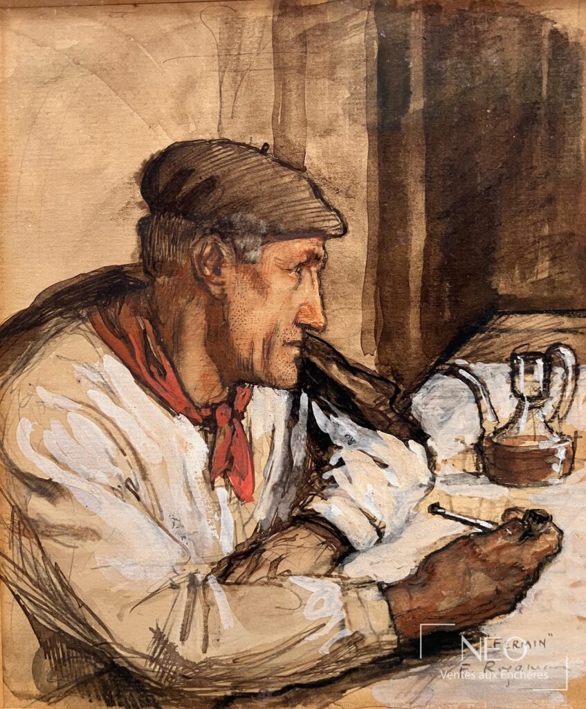 Personnage de profil à la table