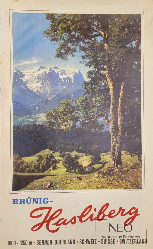 Affiche de paysage alpin avec montagne enneigée