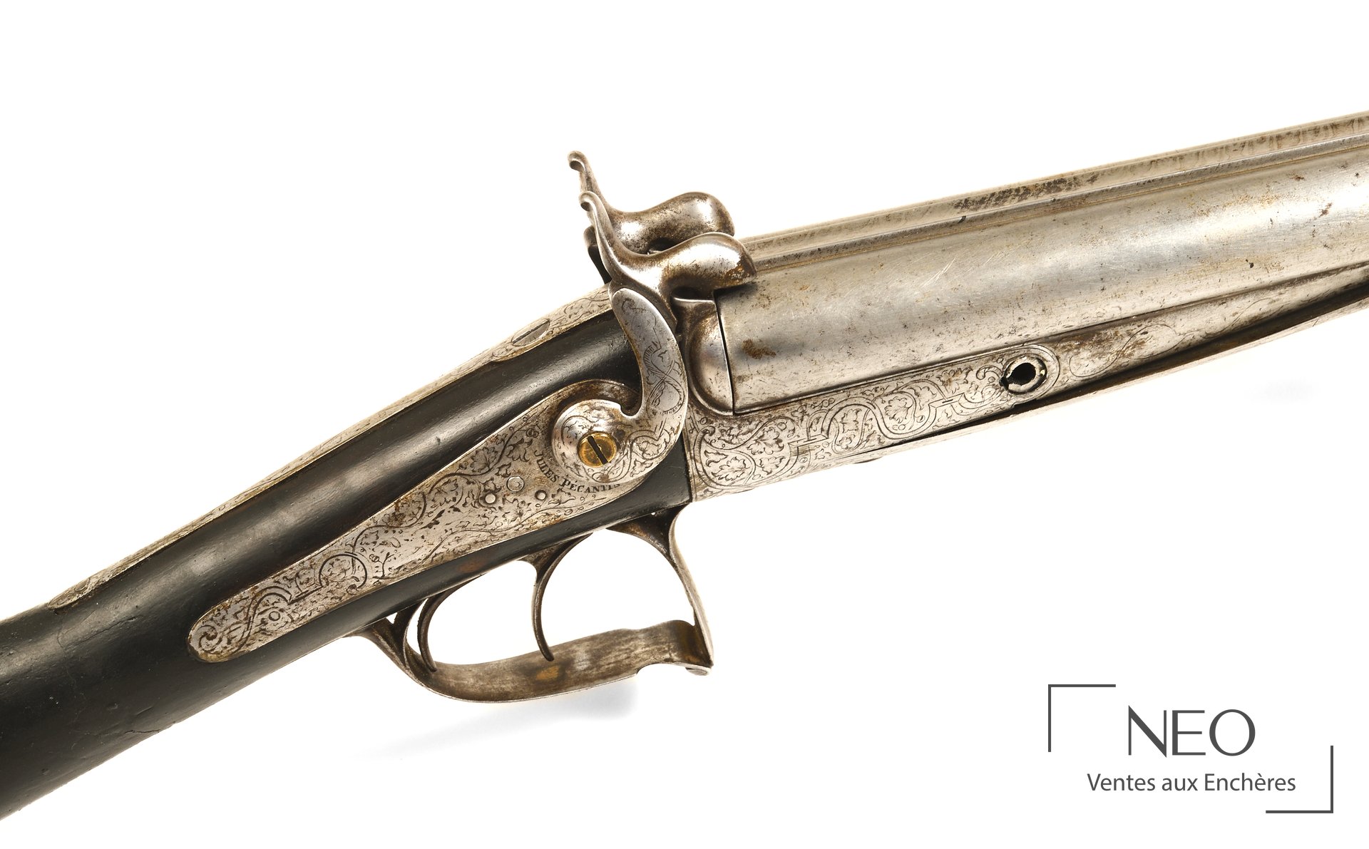 Fusil de chasse à broche, deux coups, signé Jules Pecantin à Orléans, vers 1870