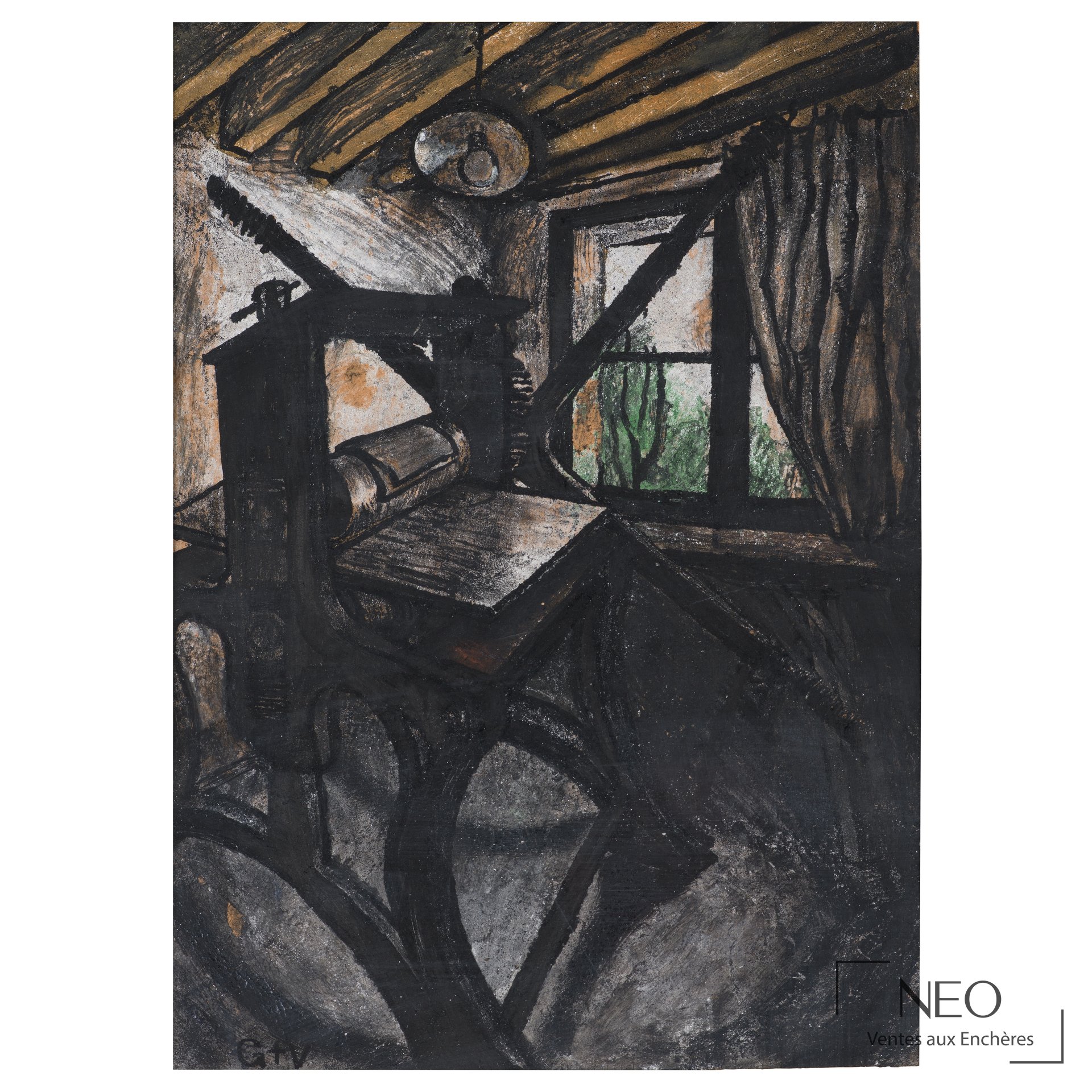 G.V., La presse, crayon gras et gouache sur papier