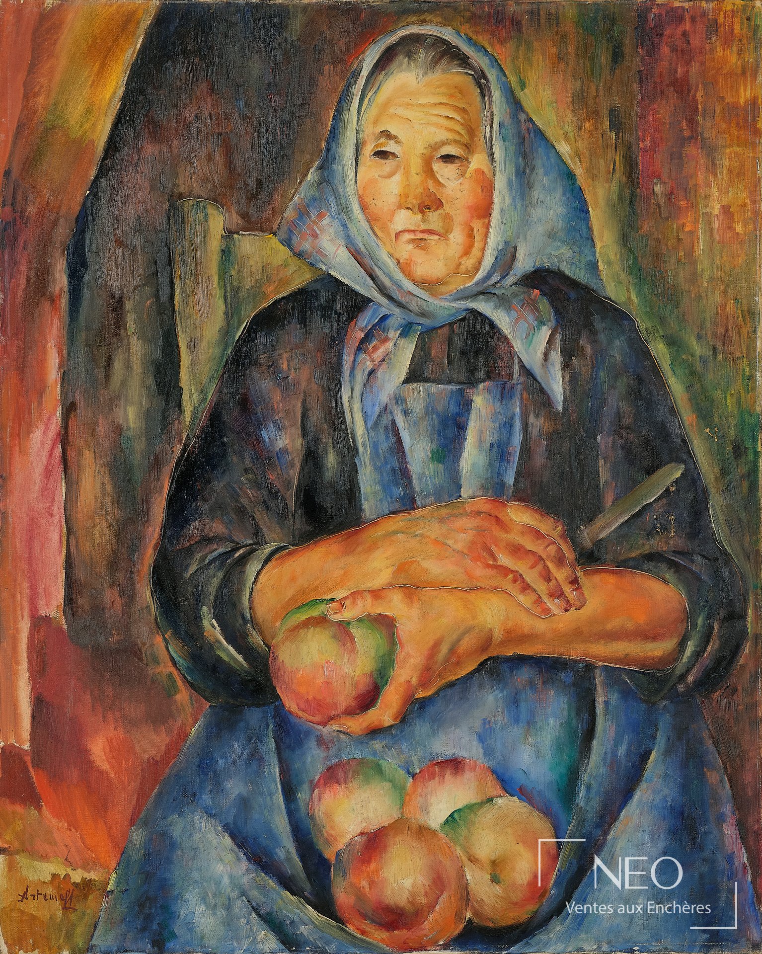 Vieille femme peinte à l'huile
