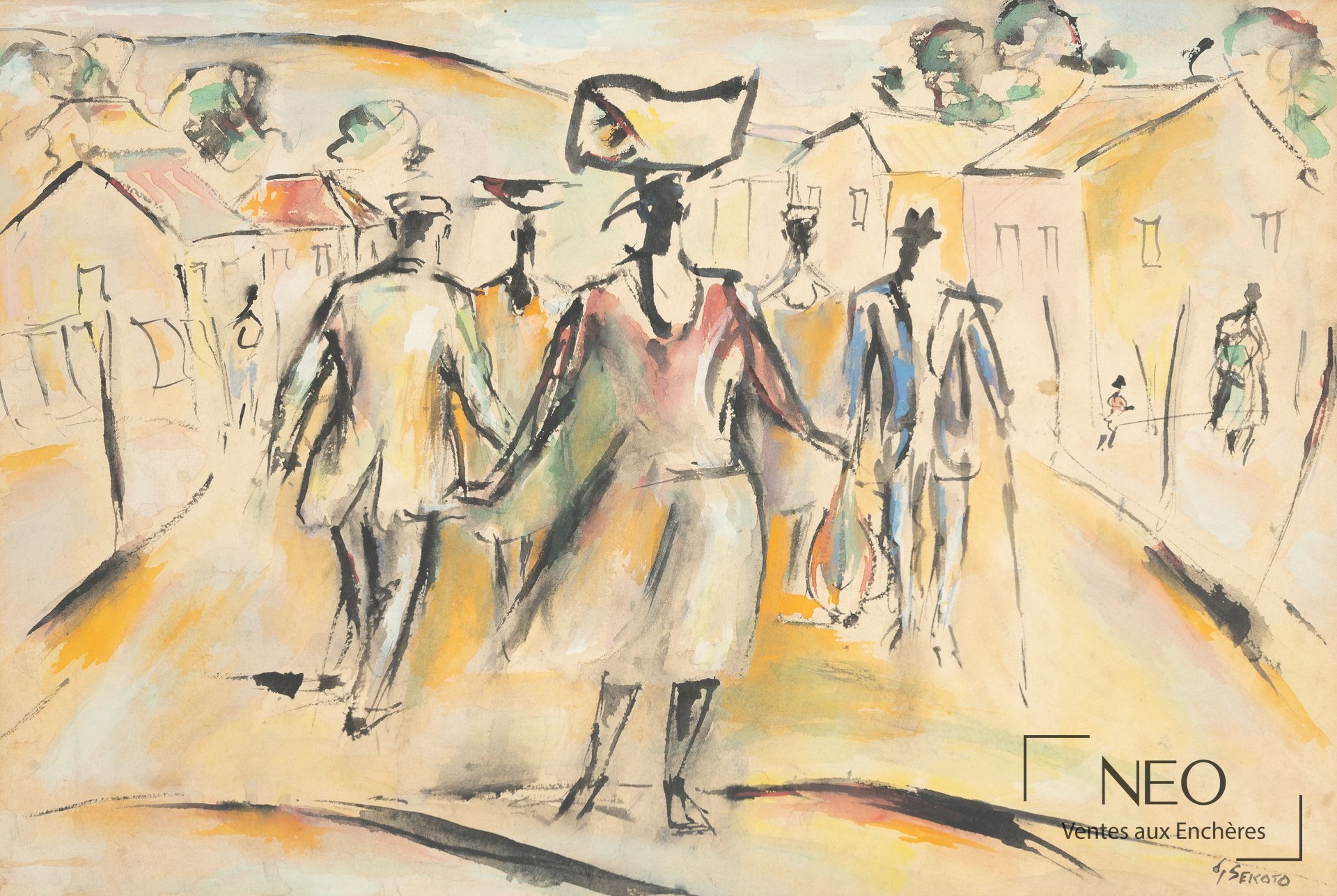 Composition de Gérard Sekoto avec personnages dans une rue