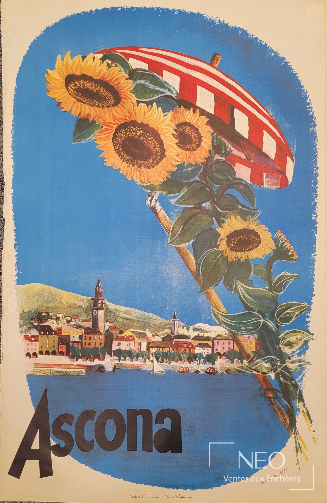 Affiche Ascona de Giuseppe Hautle avec grand fond bleu