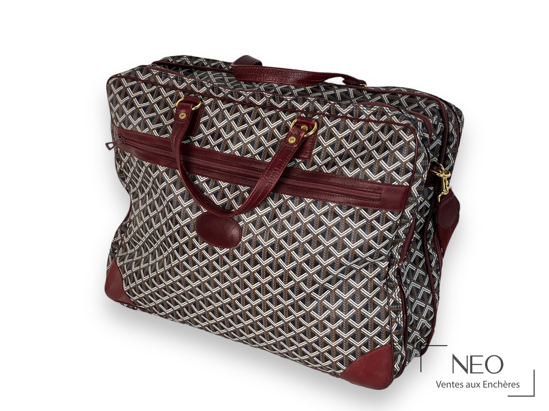 Goyard sac de voyage en toile et cuir bordeaux, fin des années 1970