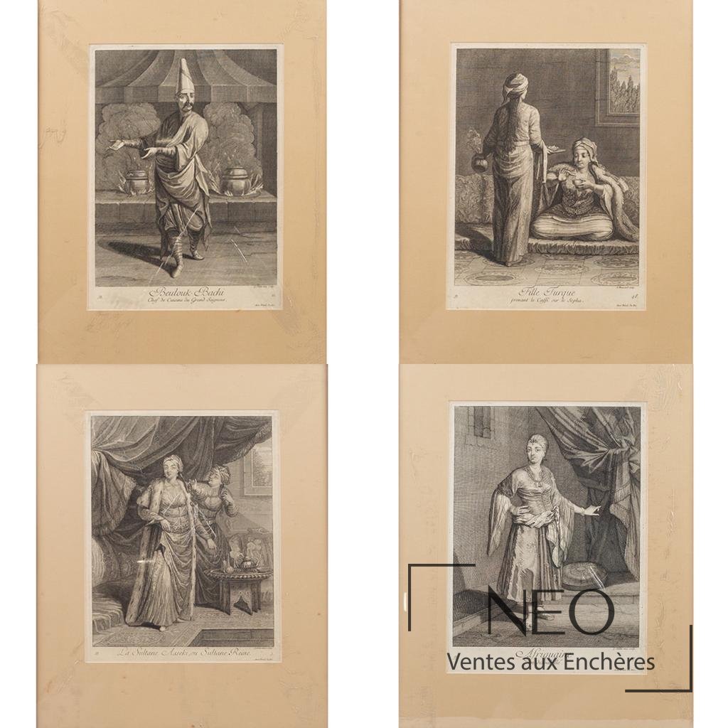 D&rsquo;après Jean Baptiste VANMOUR par G. Scotin et J. Haussard, ensemble de quatre gravures