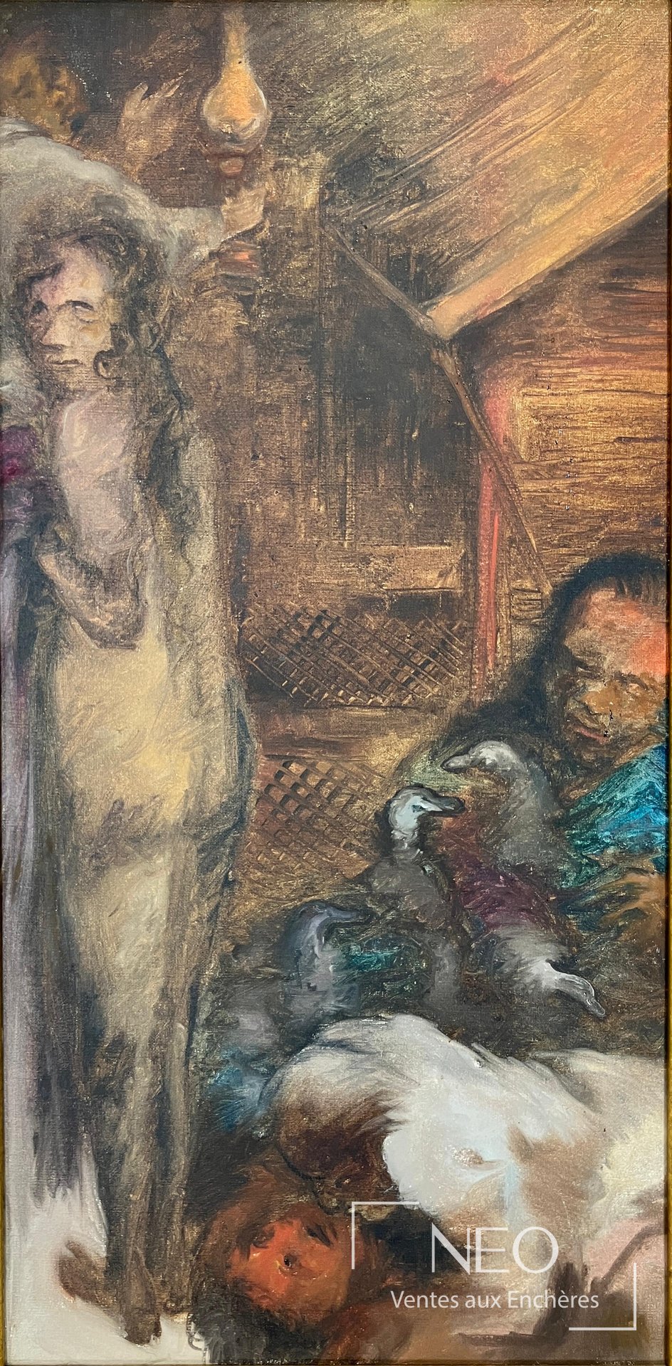 Gurcharan Singh, Scène d’intérieur, huile sur toile
