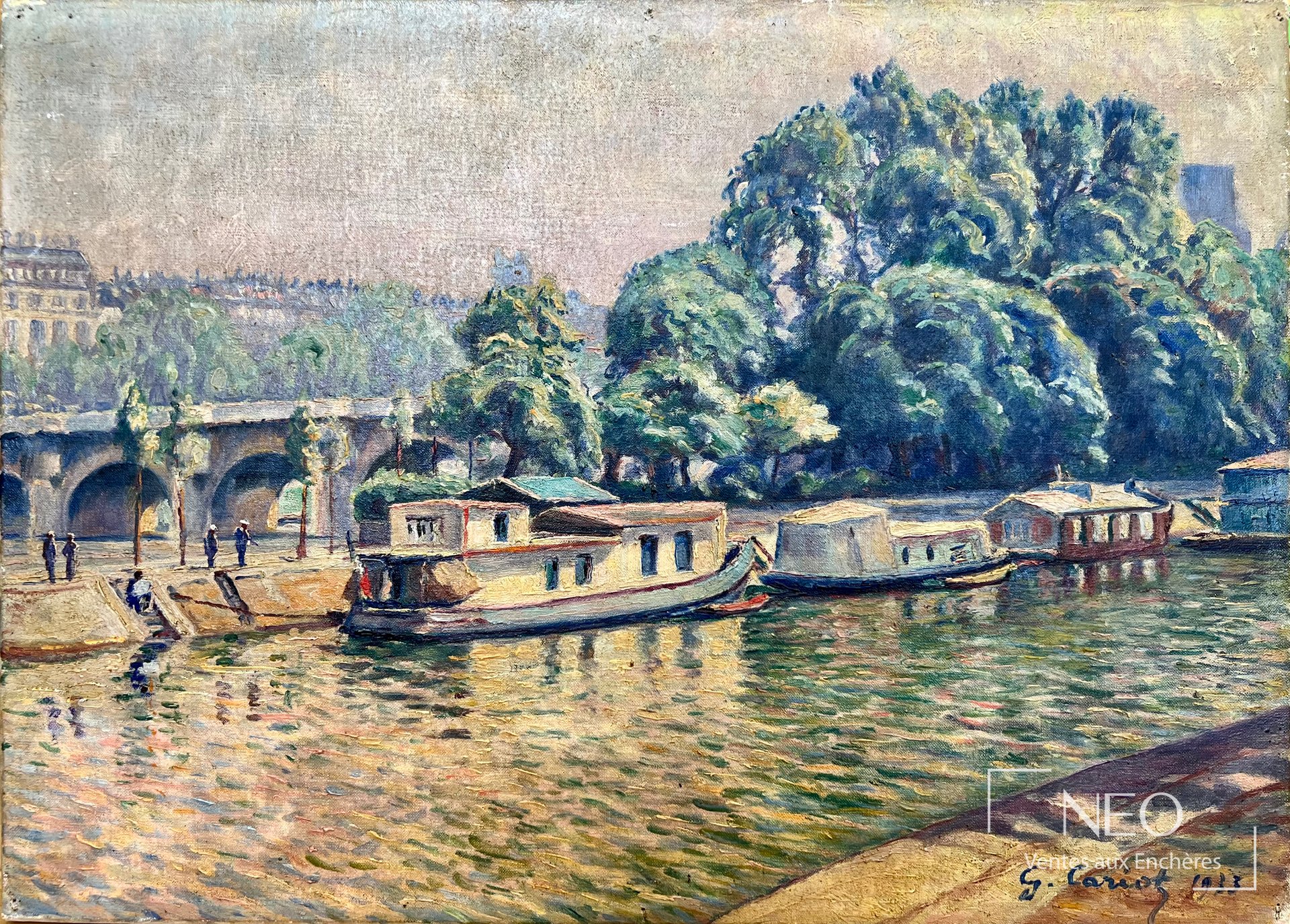 Gustave Cariot, Péniches sur la Seine, 1933, huile sur toile