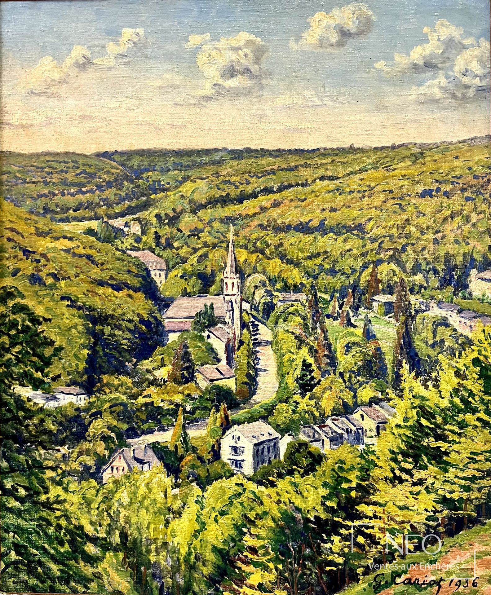 Gustave Cariot, Vue de village de Schlangenbad, vallée du Rhin, 1936