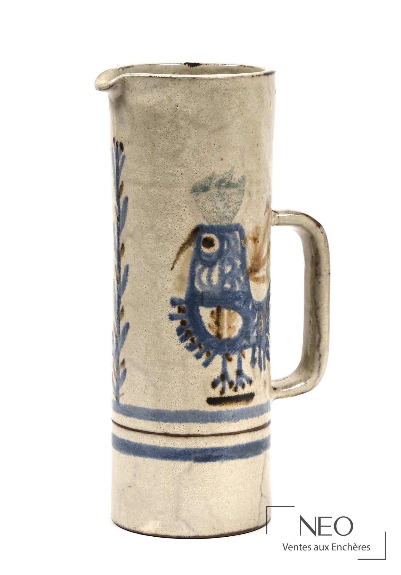 Gustave Reynaud pichet cylindrique en céramique émaillée, Vallauris, circa 1960