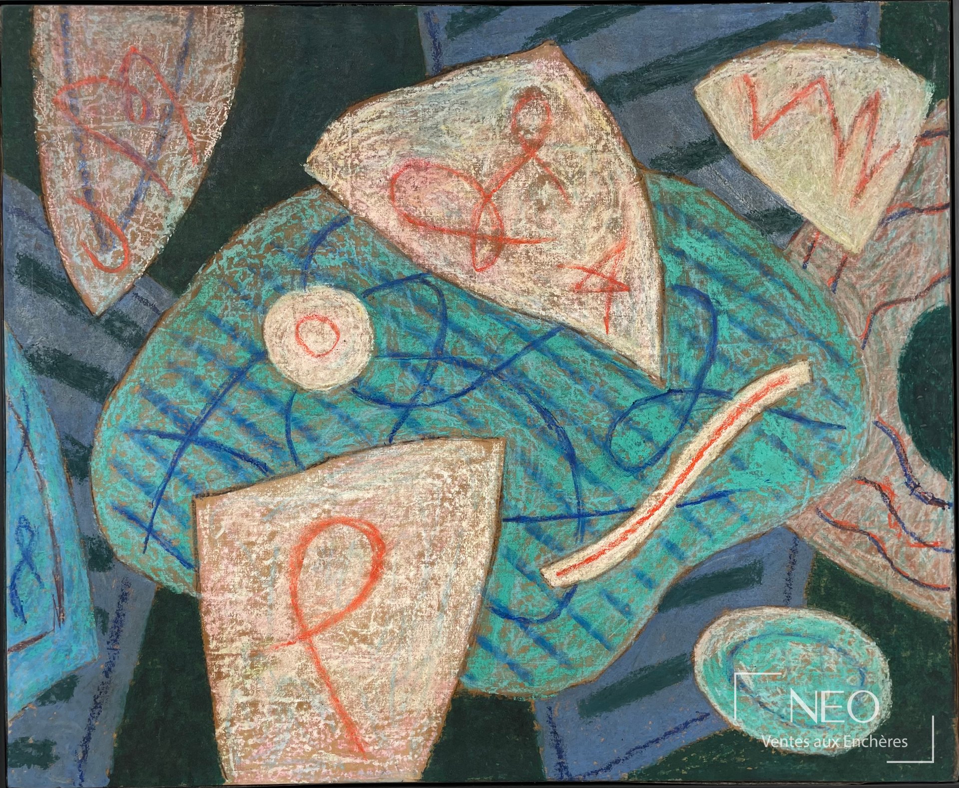 Composition abstraite de formes colorées en pastel à l'huile