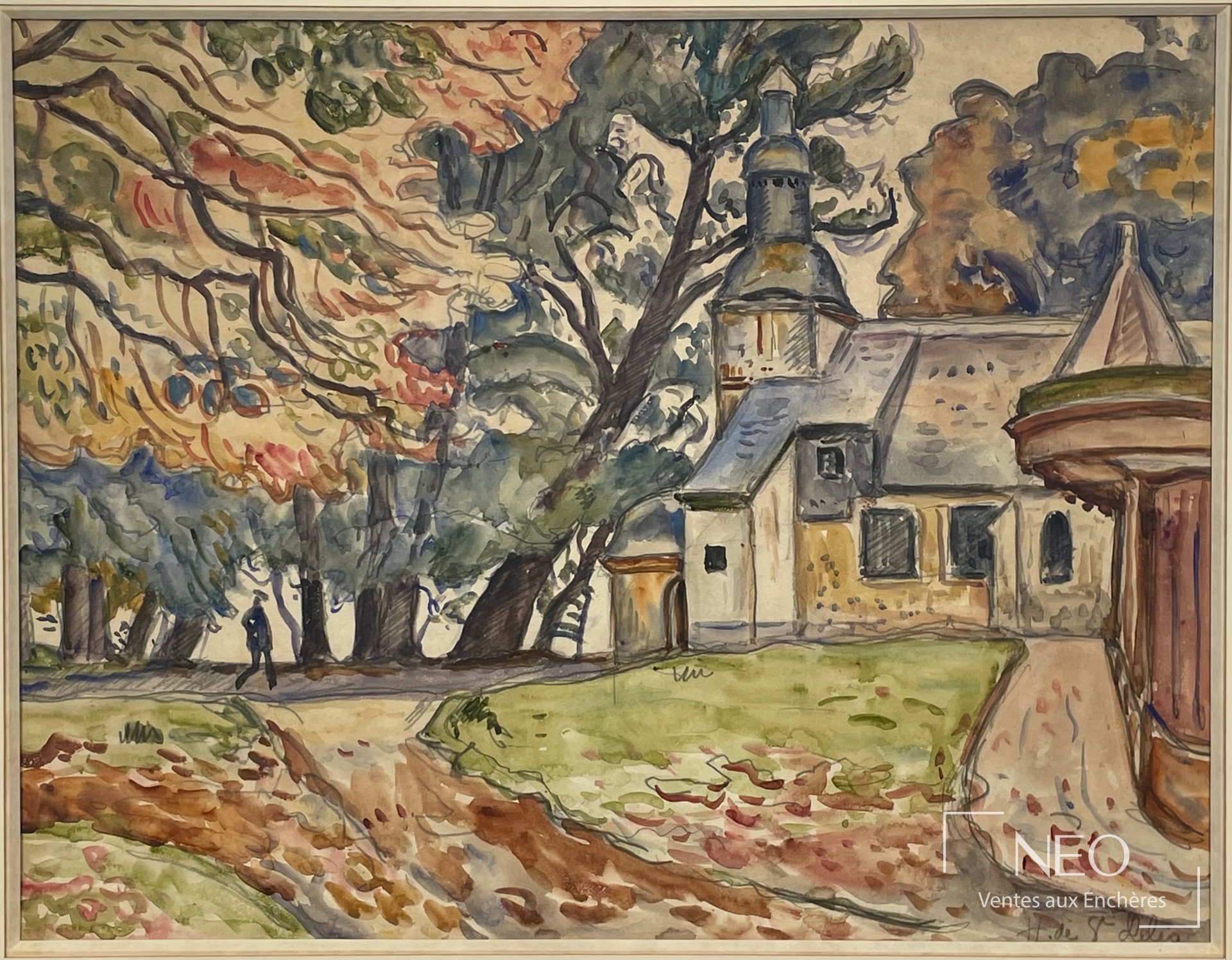Henri Liénard de Saint Delis, Église Notre-Dame de Grâce à Honfleur, aquarelle et crayon graphite