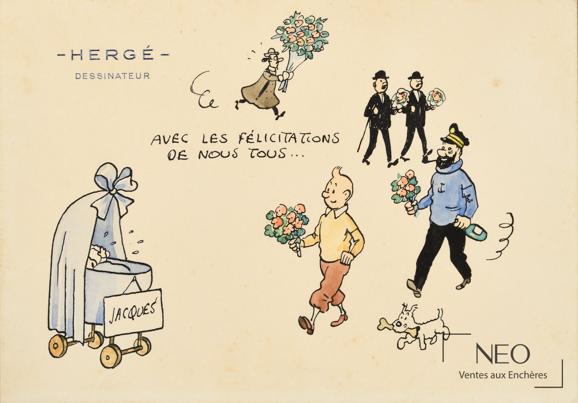 Hergé Faire-part de naissance pour Jacques, mars 1944