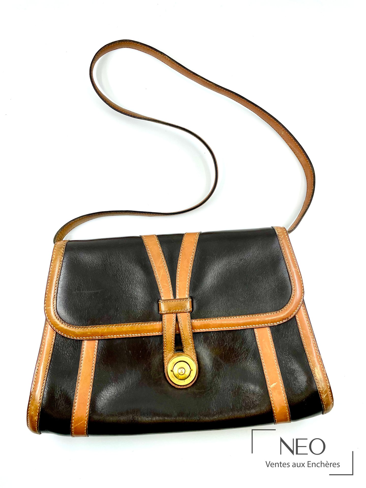 Hermès Paris sac à bandoulière en cuir marron bicolore
