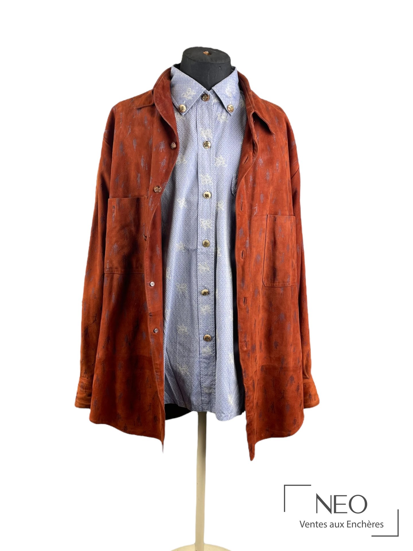Hermès Paris veste à boutons en cuir d&rsquo;agneau rouille, chemise jointe