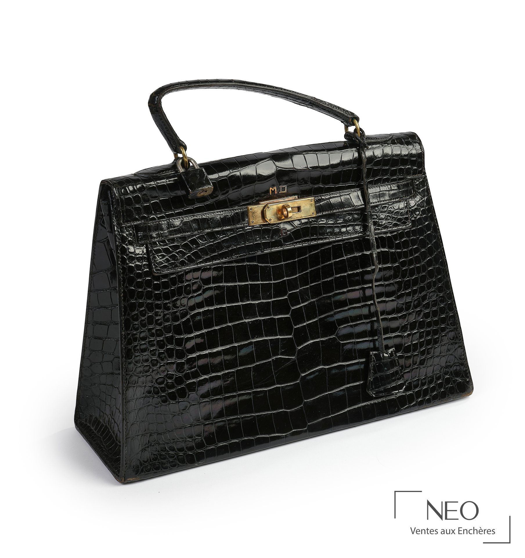 Hermès sac Kelly 32 cm sellier en crocodile Porosus noir vers 1965