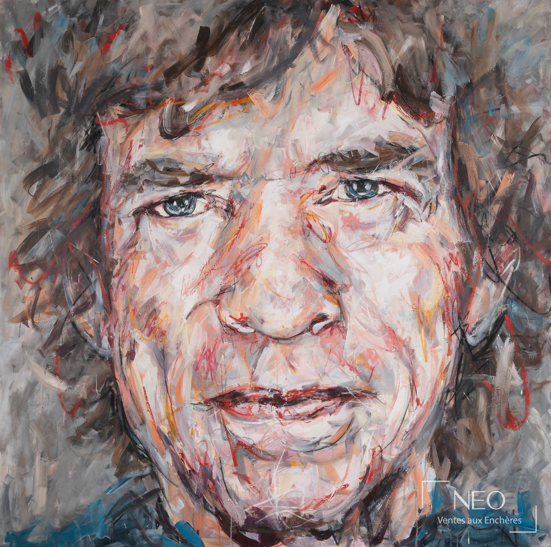 Portrait de Mick Jagger peint en technique mixte sur toile