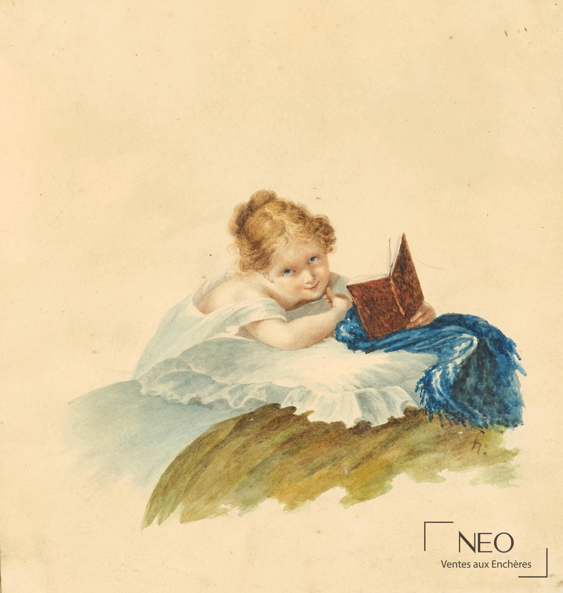 Hortense de Beauharnais, Jeune fille lisant, aquarelle sur papier