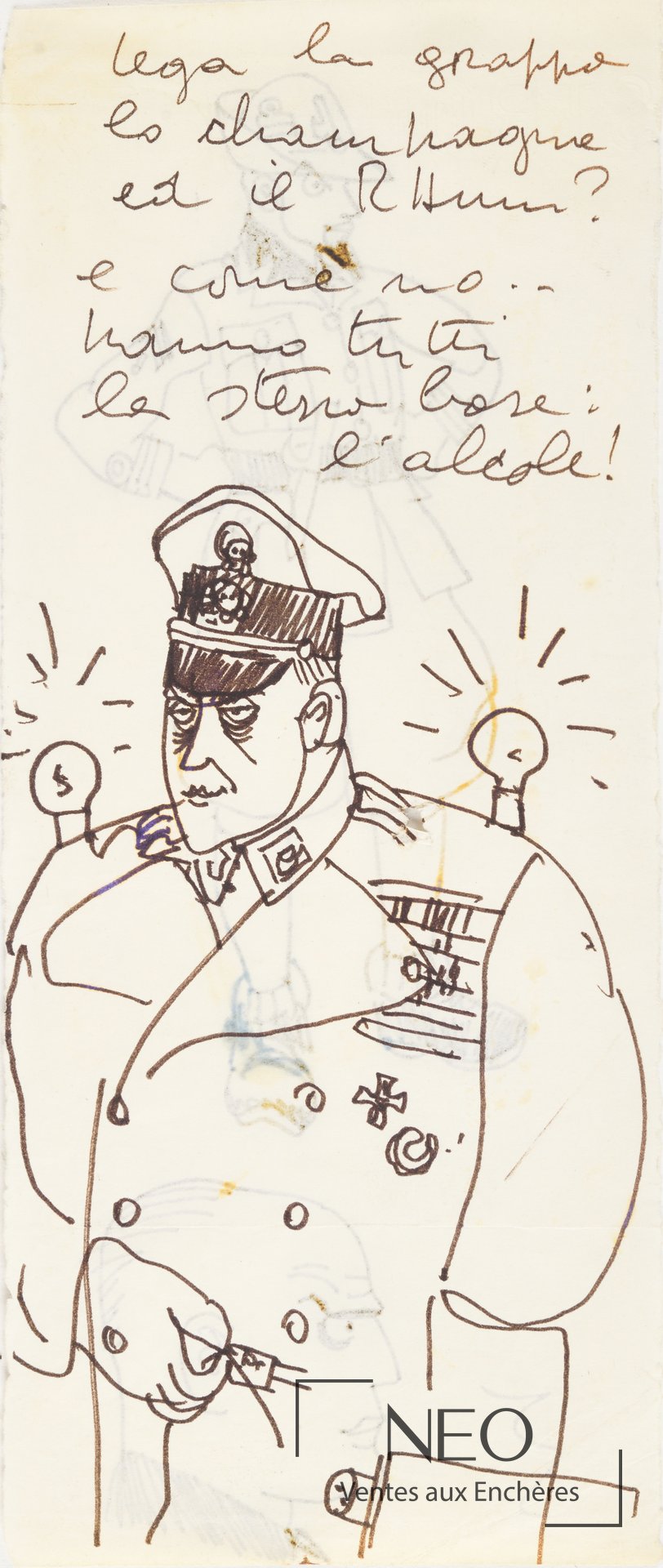 Hugo Pratt Dessin double face Les militaires, feutre sur papier