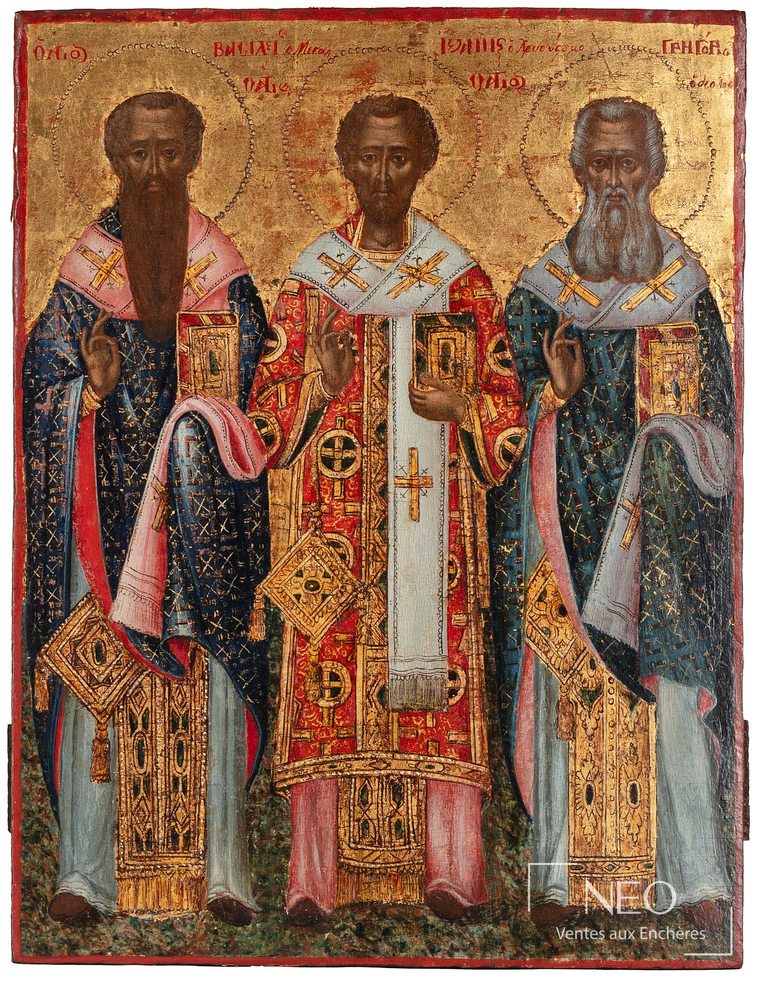 Icône orthodoxe grecque Les Trois Hiérarques, fin du XVIIIe siècle