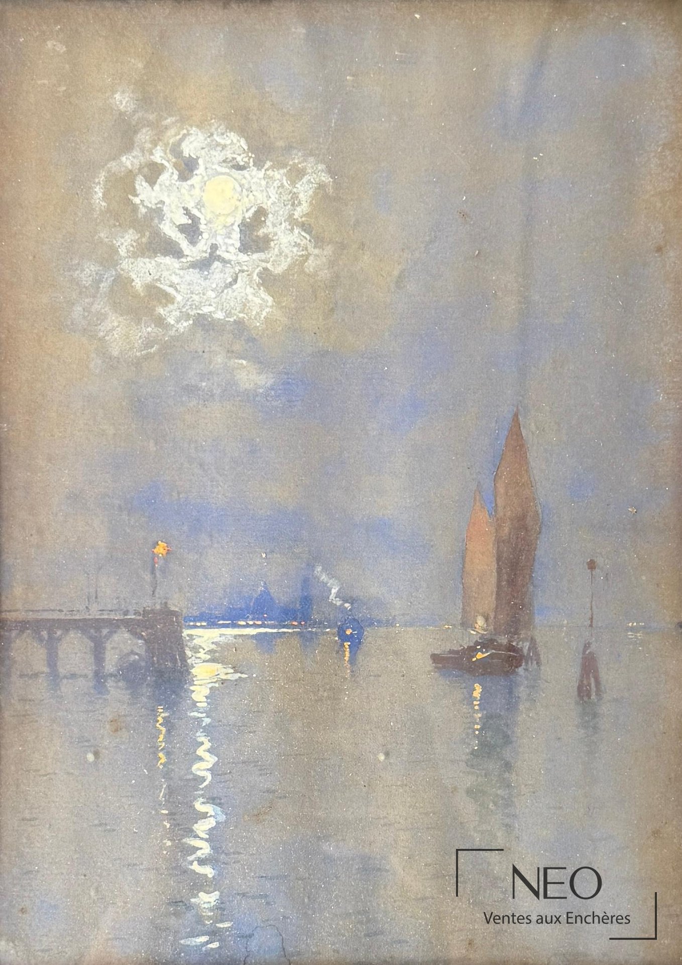 Peinture nocturne de Venise avec lune